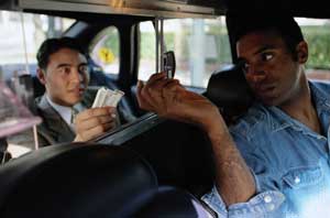 Taxi driver and passenger