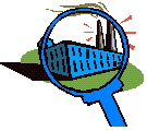 image of magnifying glass over factory