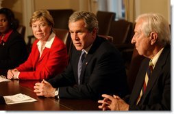 President George W. Bush addresses the media during a bipartisan meeting on Welfare Reform in the Cabinet Room Tuesday, Feb. 11, 2003. White House photo by Tina Hager.