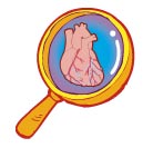 Heart in magnifying glass