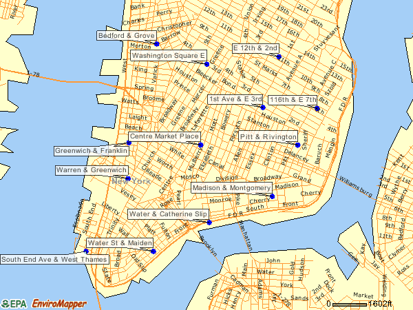 map of water monitoring stations in New York