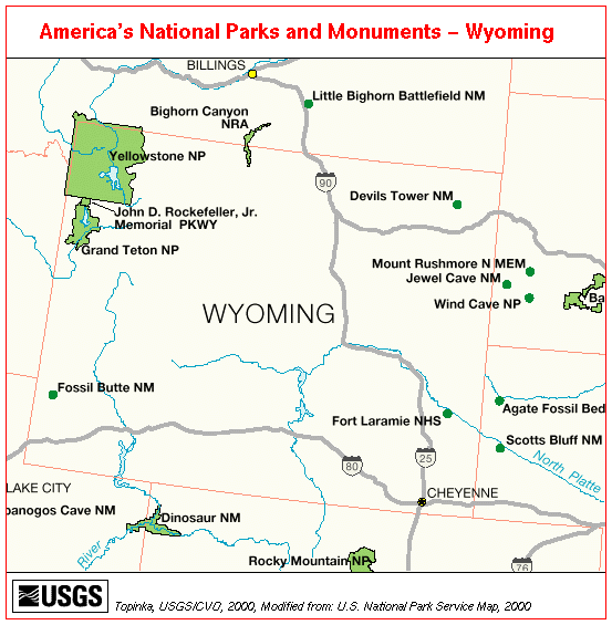 Wyoming National Parks and Monuments Map
