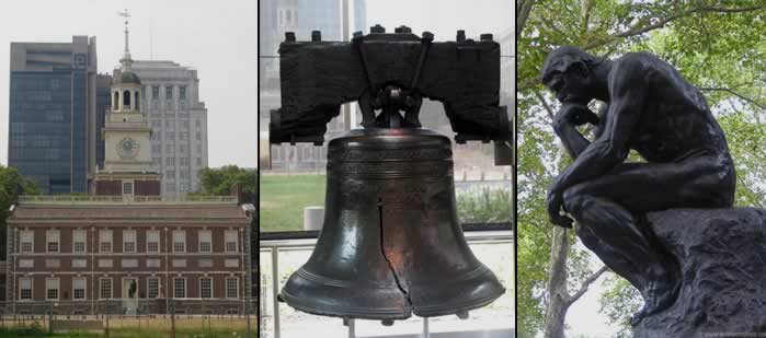 Independence Hall; Liberty Bell; The Thinker
