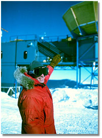 John Carlstrom in cold-weather gear; caption is below