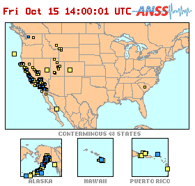 US Map with earthquakes during past 7 days