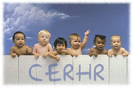 six babies looking over a fence with CERHR painted on it