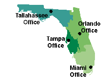 Map of Florida showing the 4 Water Resources 
Office locations and the regions they cover
