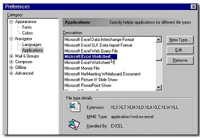 Netscape 4.0 Preferences window