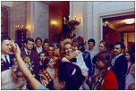 First Lady Pat Nixon greets visitors to the White House on December 23, 1969.