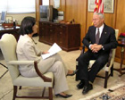 Secretary Powell was interviewed by Claudia Bomtempo of Brazils TV Globo on October 5 in Brasilia. State Department Photo.