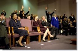 Celebrating the national observance of Dr. Martin Luther King, Jr.'s birthday, President George W. Bush and Laura Bush attend services at the First Baptist Church of Glenarden in Landover, Md., Monday, Jan. 20. 2003. White House photo by Susan Sterner.