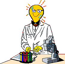 Gráfico del Profesor Watts, el científico con cabeza de bombilla que representa Ciencia Para Niños.