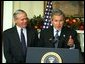 President George W. Bush announces William Donaldson as his nominee for Chairman of the Securities and Exchange Commission Tuesday, December 10, 2002 in the Roosevelt Room of the White House. White House photo by Paul Morse.