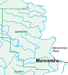image showing the location of the Menominee River
