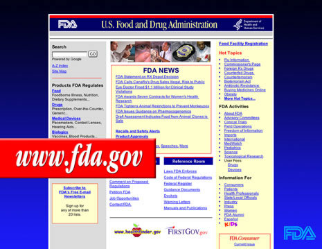 Slide with  picture of FDA's Website and the words:  www.fda.gov.