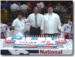 Close up of NSF50 coordinator with pastry chefs;caption is below.