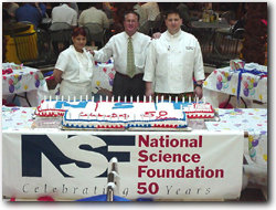 NSF50 coordinator with pastry chefs;caption is below.